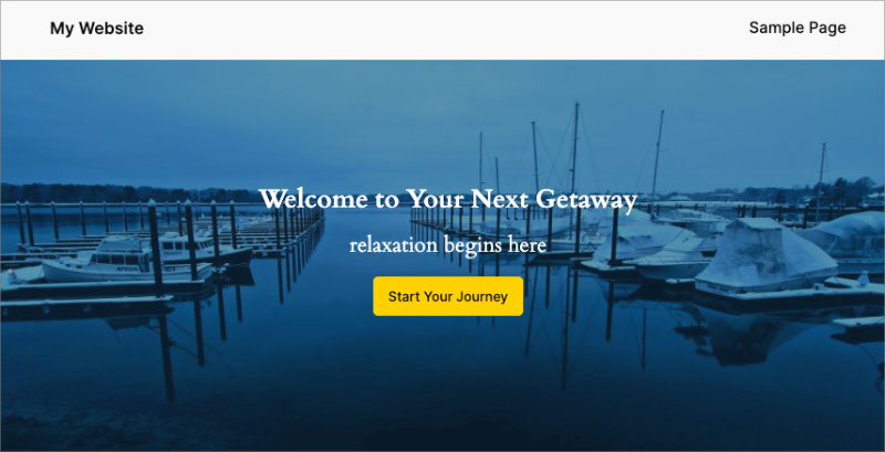 Example WordPress hero image created with Cover block showing full-width layout with text overlay

