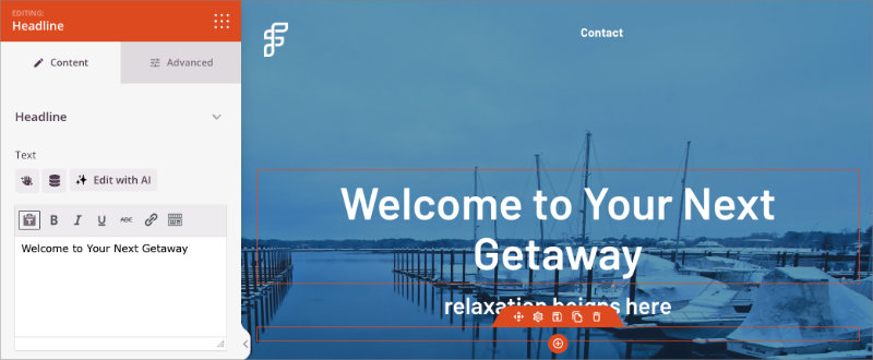 Editing headline text in SeedProd hero section with inline text editor