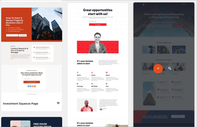 SeedProd template library showing landing page templates with hero section layouts