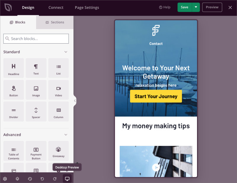 SeedProd device switcher showing mobile preview of hero image responsiveness