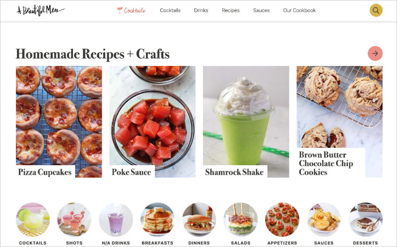 a-beautiful-mess - SeedProd A Beautiful Mess lifestyle blog homepage with colorful design and category navigation