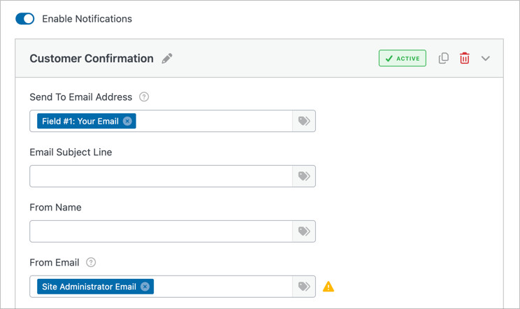 Creating a customer confirmation email notification in WPForms