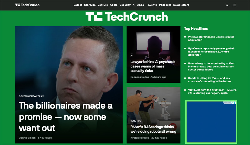techcrunch - SeedProd TechCrunch homepage as a WordPress website example for news and media publications