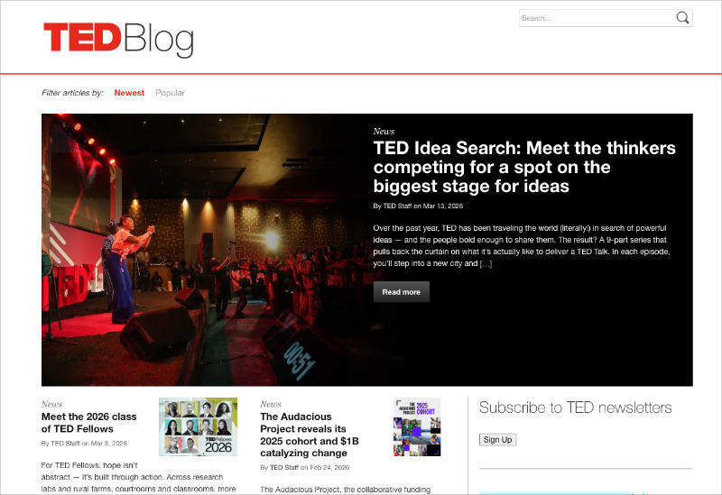 ted-blog - SeedProd TED Blog homepage featuring talks and ideas with clean reading-focused layout