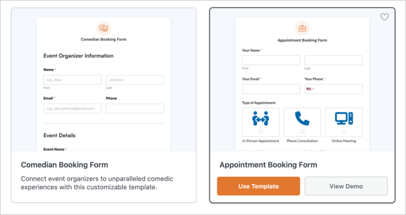 Using the Appointment Booking Form template in the WPForms template library to create a booking system in WordPress 