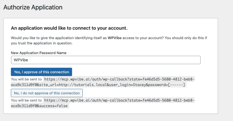 authorize-application-wpvibe - SeedProd Creating an application password in WordPress for WPVibe