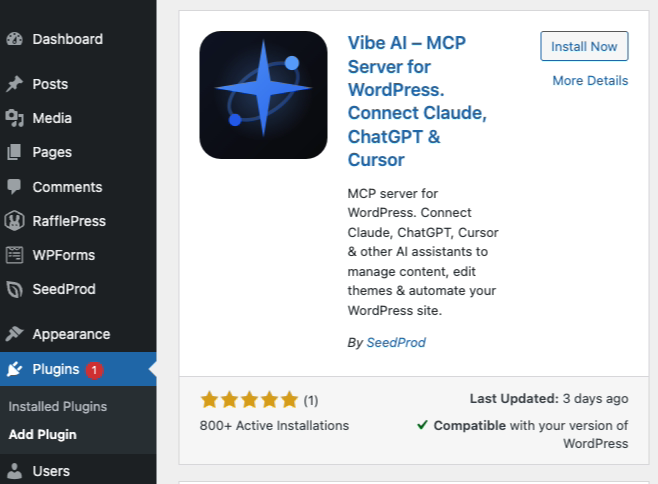 install-vibe-ai-WordPress-plugin - SeedProd Installing the WPVibe WordPress plugin