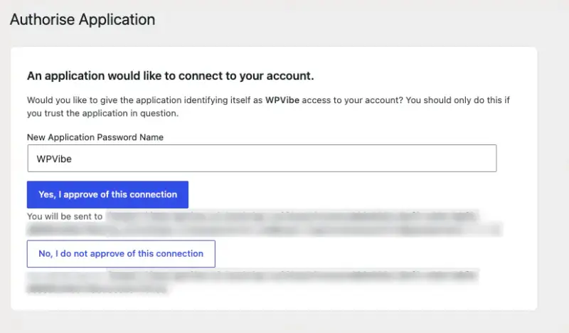 authorize-application - SeedProd WordPress Authorise Application screen approving the WPVibe connection from wp-admin