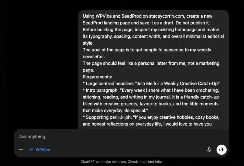 signup-page-prompt - SeedProd Detailed ChatGPT prompt describing the signup page content, layout, and draft instructions