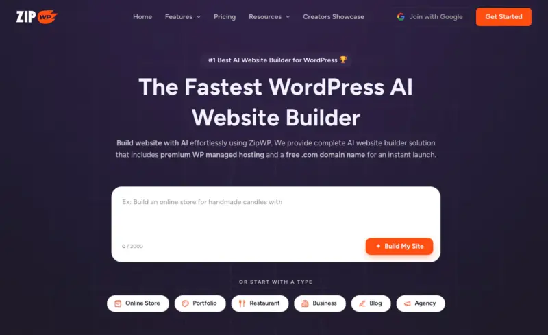 zipwp - SeedProd ZipWP creating a full WordPress website draft from a short text description