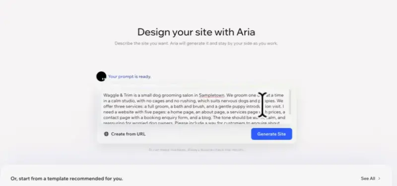 Wix Aria business description - SeedProd Wix Aria chat box holding the same business description