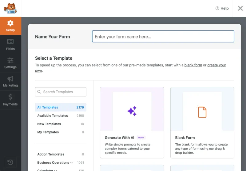 WPForms Add New screen with the Simple Contact Form template selected