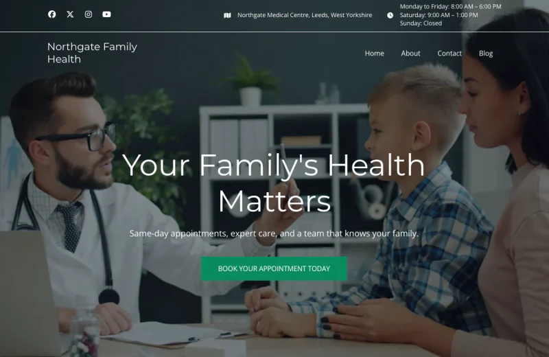 Generated medical practice site previewed in WordPress Playground before download
