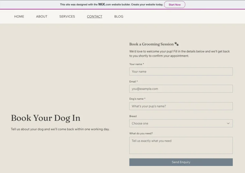 wix-contact-form - SeedProd Contact form on the Wix site, below the Wix advertising bar